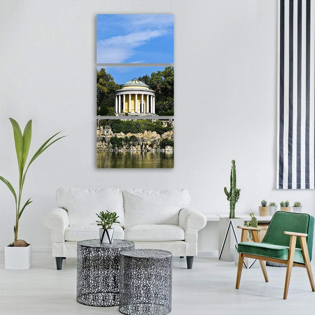 Pavilion Park With Lake Vertical Canvas Wall Art-3 Vertical-Gallery Wrap-12" x 25"-Tiaracle