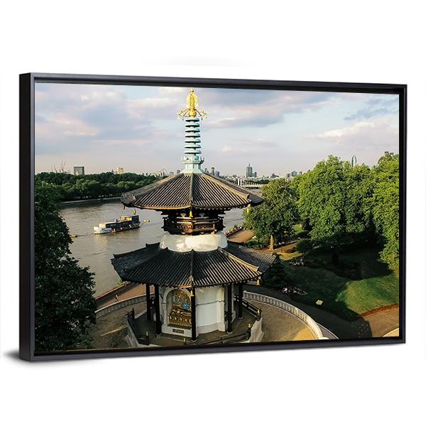 Peace Pagoda Temple London Canvas Wall Art-3 Horizontal-Gallery Wrap-25" x 16"-Tiaracle
