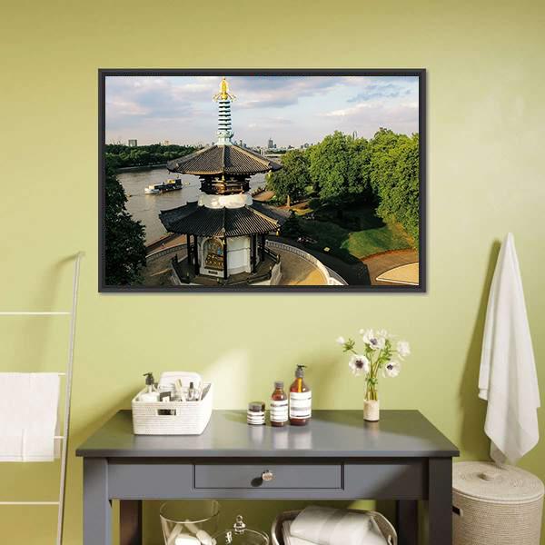 Peace Pagoda Temple London Canvas Wall Art-1 Piece-Floating Frame-24" x 16"-Tiaracle
