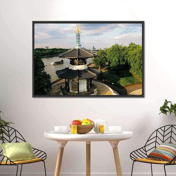 Peace Pagoda Temple London Canvas Wall Art-3 Horizontal-Gallery Wrap-25" x 16"-Tiaracle