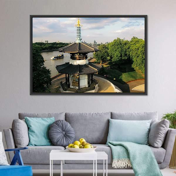 Peace Pagoda Temple London Canvas Wall Art-3 Horizontal-Gallery Wrap-25" x 16"-Tiaracle