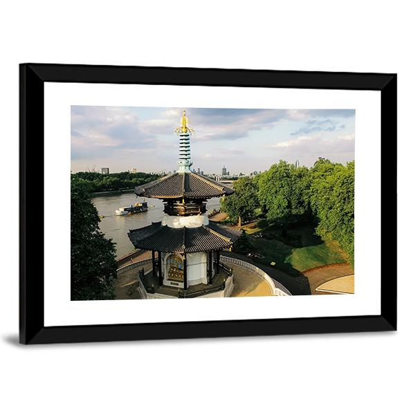 Peace Pagoda Temple London Canvas Wall Art-3 Horizontal-Gallery Wrap-25" x 16"-Tiaracle