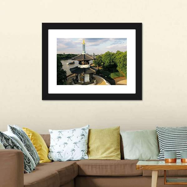 Peace Pagoda Temple London Canvas Wall Art-3 Horizontal-Gallery Wrap-25" x 16"-Tiaracle