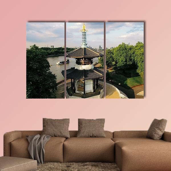 Peace Pagoda Temple London Canvas Wall Art-3 Horizontal-Gallery Wrap-37" x 24"-Tiaracle