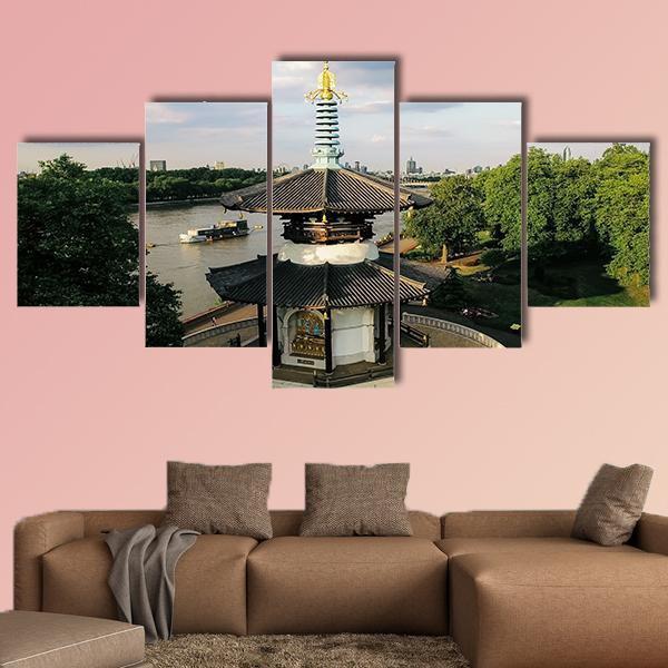 Peace Pagoda Temple London Canvas Wall Art-5 Star-Gallery Wrap-62" x 32"-Tiaracle
