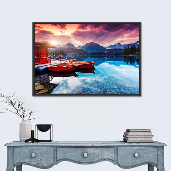 Peaceful Mountain Lake In Slovakia Canvas Wall Art-1 Piece-Floating Frame-24" x 16"-Tiaracle