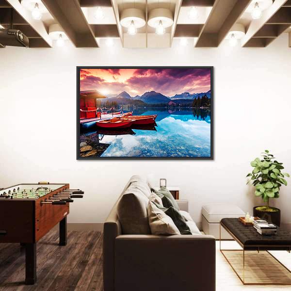 Peaceful Mountain Lake In Slovakia Canvas Wall Art-3 Horizontal-Gallery Wrap-25" x 16"-Tiaracle