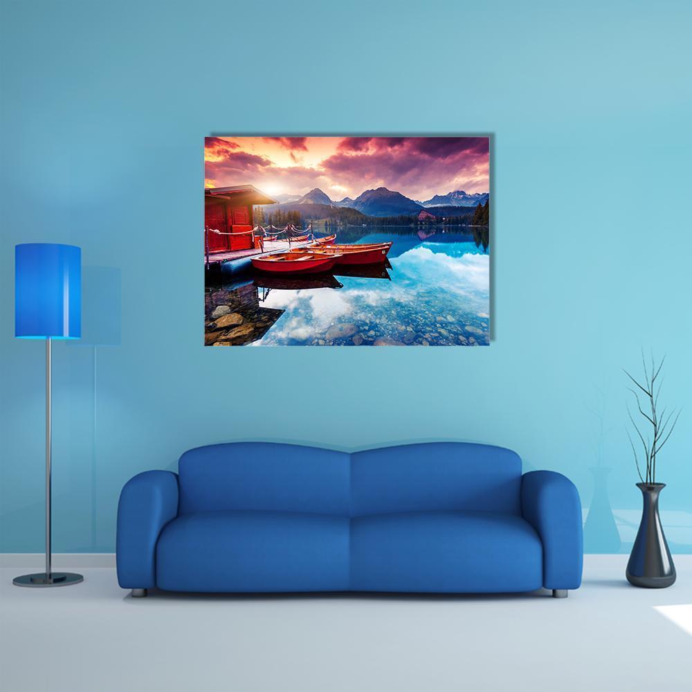 Peaceful Mountain Lake In Slovakia Canvas Wall Art-1 Piece-Gallery Wrap-48" x 32"-Tiaracle