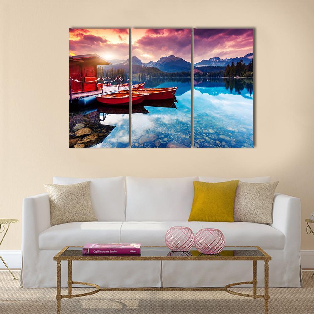 Peaceful Mountain Lake In Slovakia Canvas Wall Art-3 Horizontal-Gallery Wrap-37" x 24"-Tiaracle