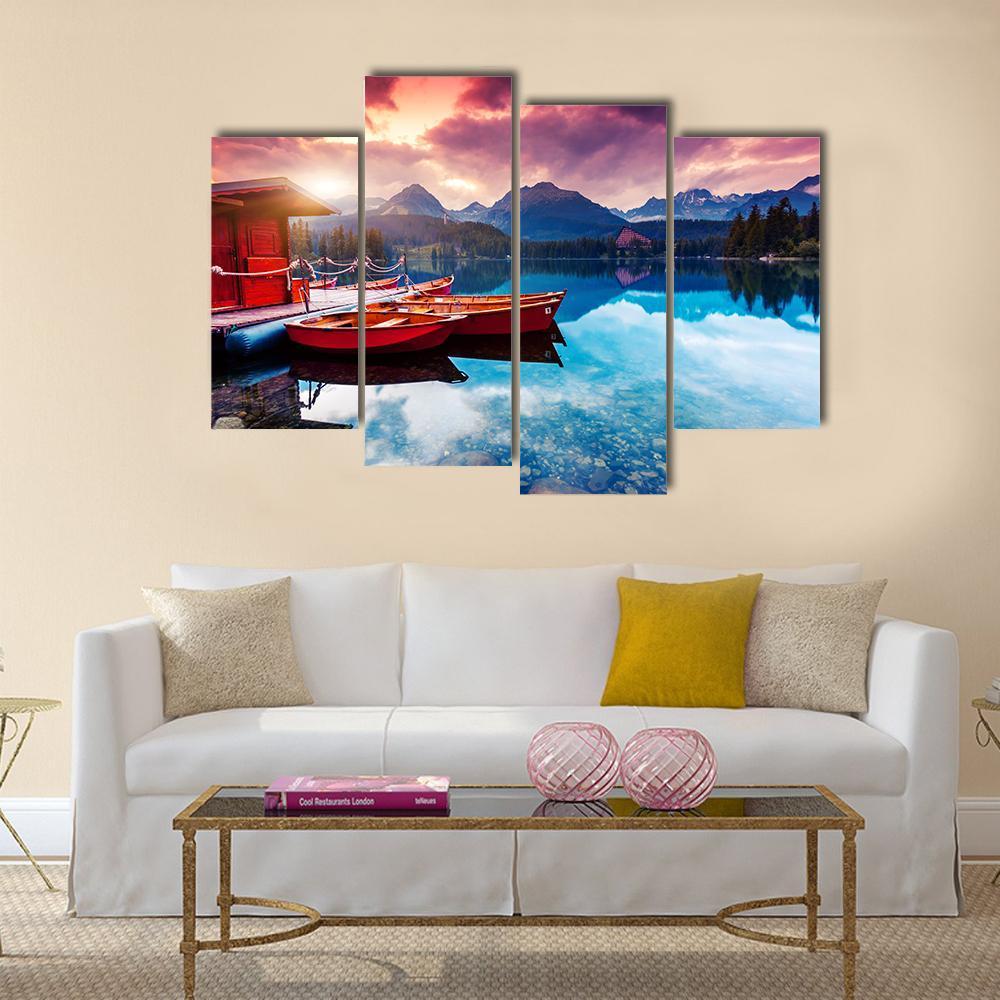 Peaceful Mountain Lake In Slovakia Canvas Wall Art-4 Pop-Gallery Wrap-50" x 32"-Tiaracle