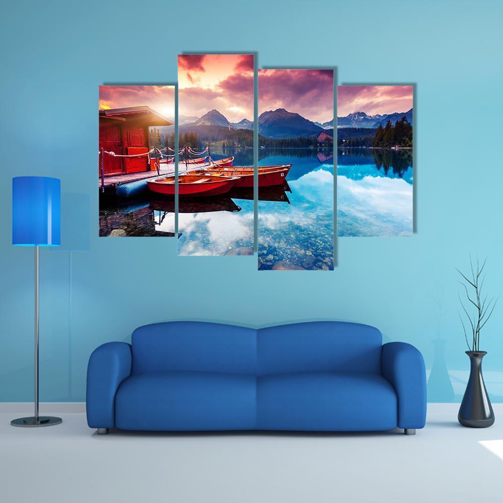 Peaceful Mountain Lake In Slovakia Canvas Wall Art-4 Pop-Gallery Wrap-50" x 32"-Tiaracle