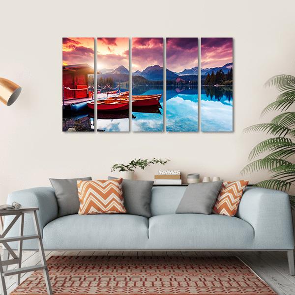 Peaceful Mountain Lake In Slovakia Canvas Wall Art-5 Horizontal-Gallery Wrap-22" x 12"-Tiaracle
