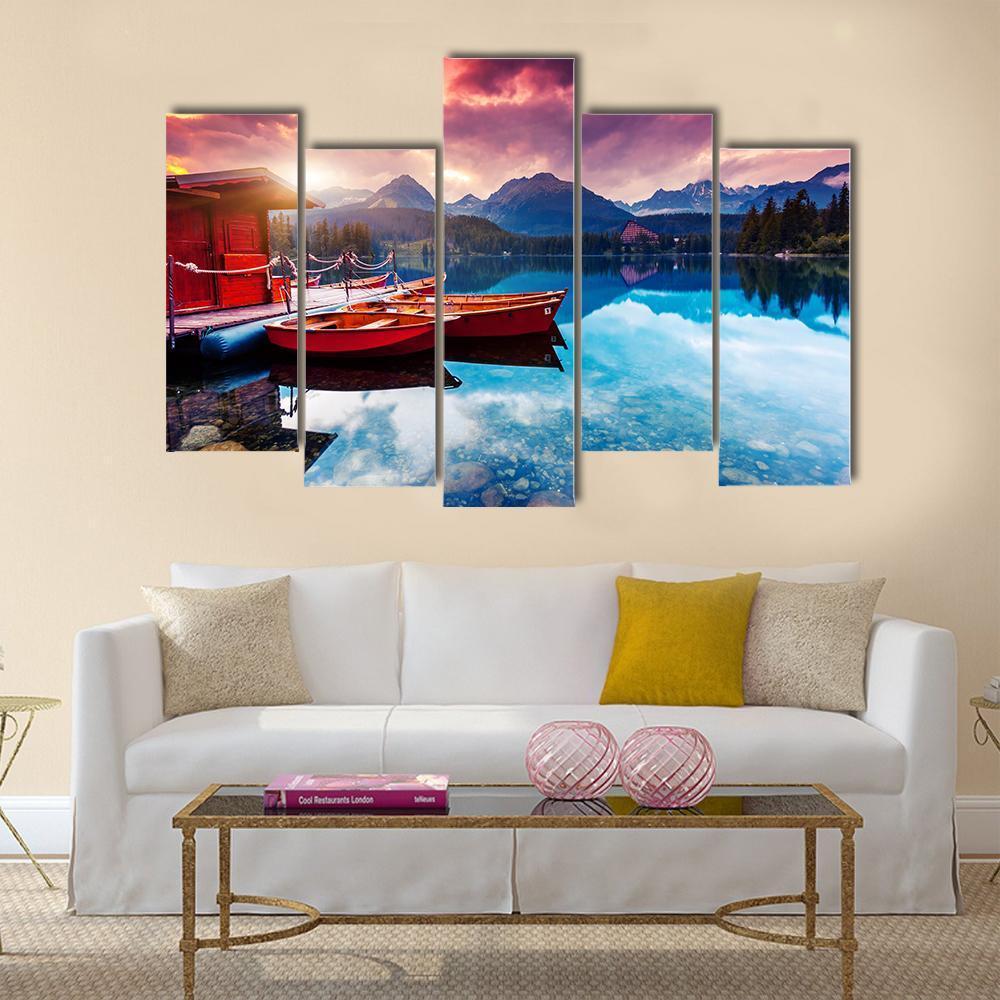 Peaceful Mountain Lake In Slovakia Canvas Wall Art-5 Pop-Gallery Wrap-47" x 32"-Tiaracle