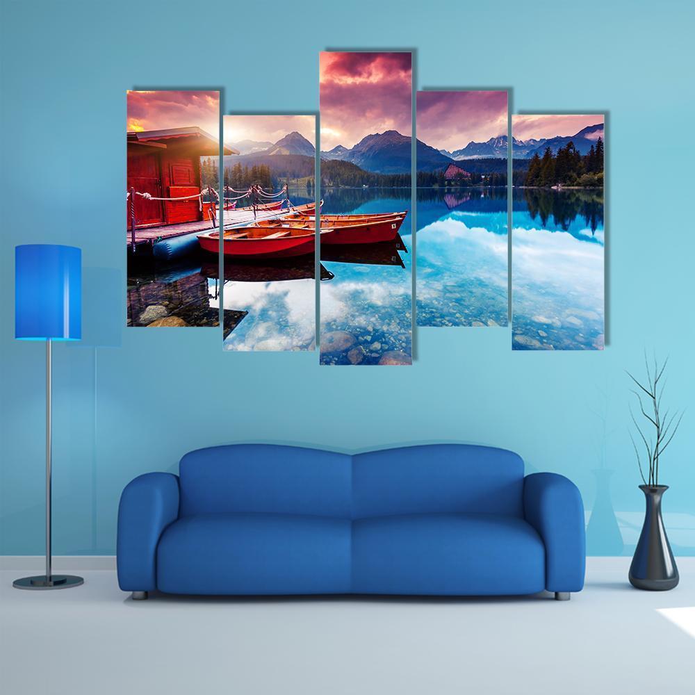 Peaceful Mountain Lake In Slovakia Canvas Wall Art-5 Pop-Gallery Wrap-47" x 32"-Tiaracle