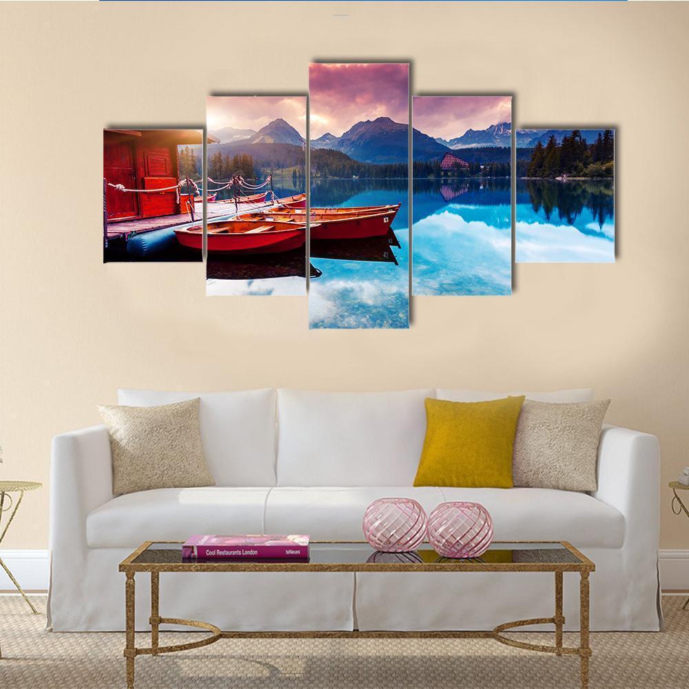 Peaceful Mountain Lake In Slovakia Canvas Wall Art-5 Star-Gallery Wrap-62" x 32"-Tiaracle