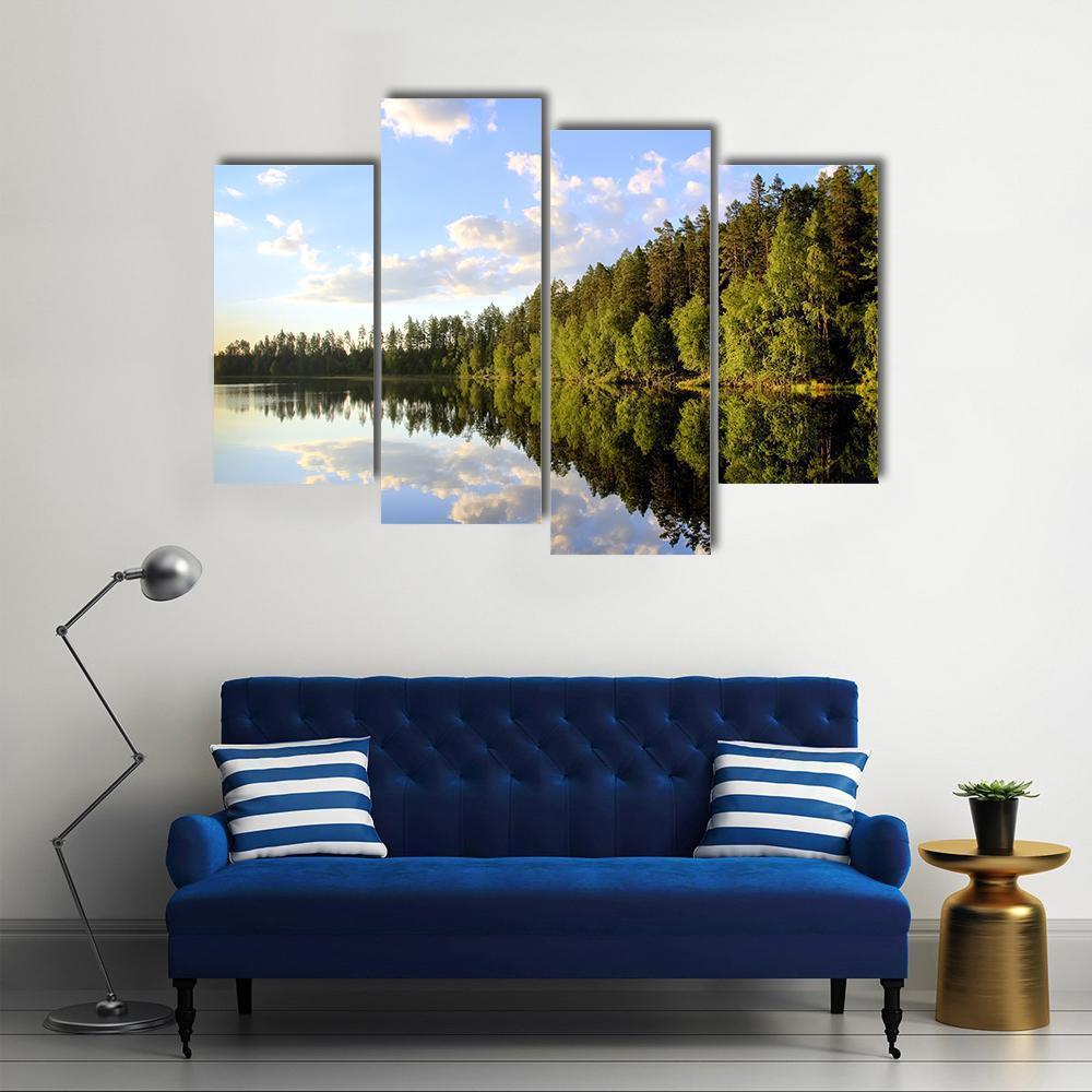Peaceful Scenery At A Lake Canvas Wall Art-4 Pop-Gallery Wrap-50" x 32"-Tiaracle