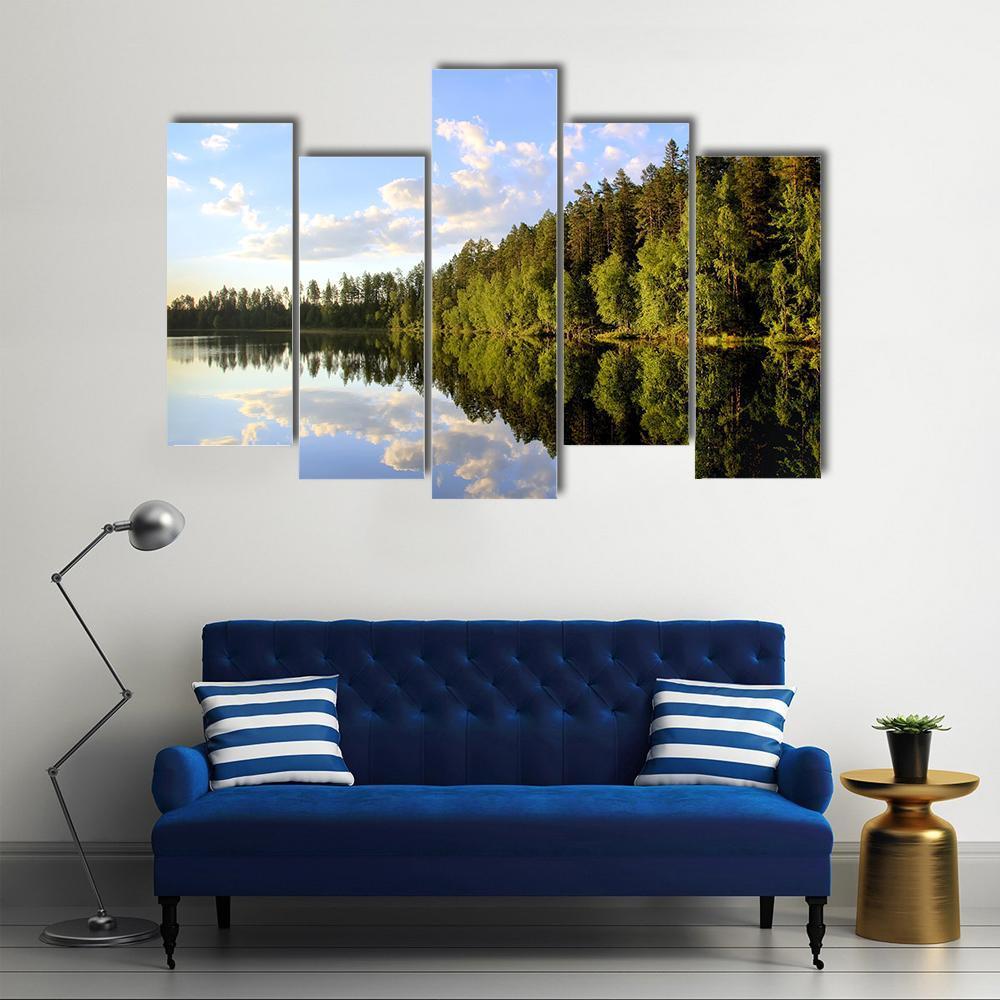 Peaceful Scenery At A Lake Canvas Wall Art-5 Pop-Gallery Wrap-47" x 32"-Tiaracle
