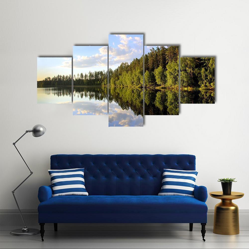Peaceful Scenery At A Lake Canvas Wall Art-5 Star-Gallery Wrap-62" x 32"-Tiaracle