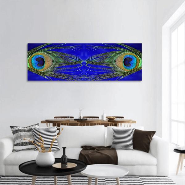 Peacock Feathers Panoramic Canvas Wall Art-1 Piece-36" x 12"-Tiaracle