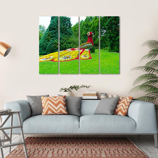 Peacock Of Flowers Canvas Wall Art-4 Horizontal-Gallery Wrap-34" x 24"-Tiaracle