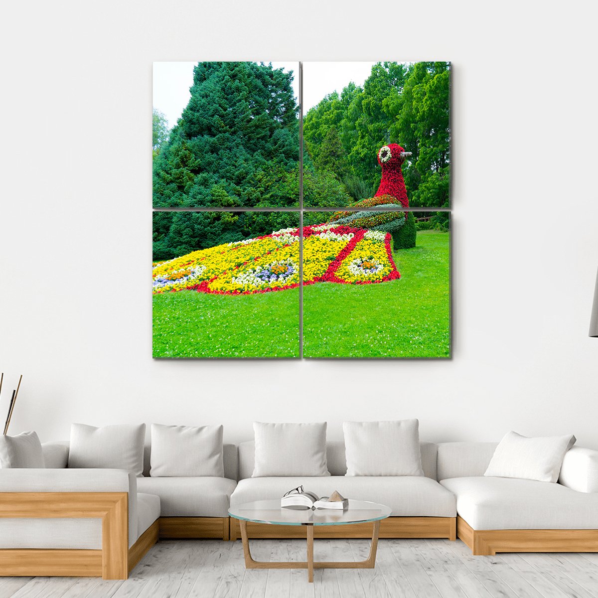 Peacock Of Flowers Canvas Wall Art-4 Square-Gallery Wrap-17" x 17"-Tiaracle