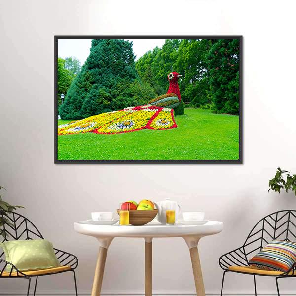 Peacock Of Flowers Canvas Wall Art-3 Horizontal-Gallery Wrap-25" x 16"-Tiaracle