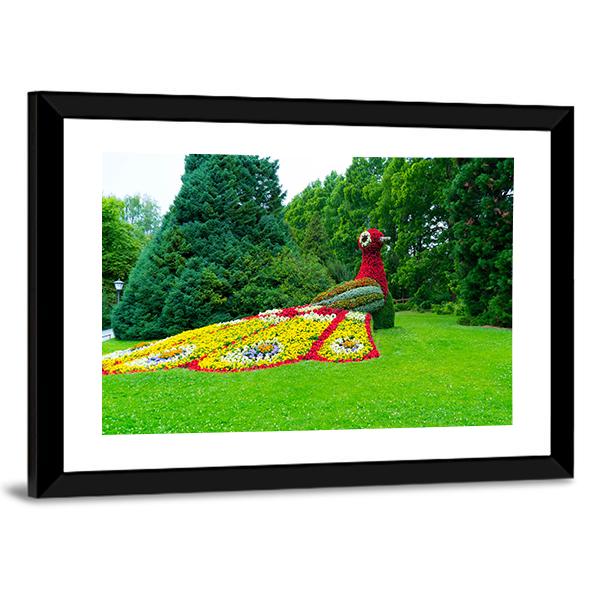 Peacock Of Flowers Canvas Wall Art-3 Horizontal-Gallery Wrap-25" x 16"-Tiaracle