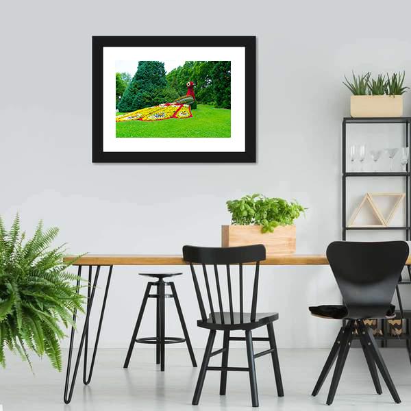 Peacock Of Flowers Canvas Wall Art-3 Horizontal-Gallery Wrap-25" x 16"-Tiaracle