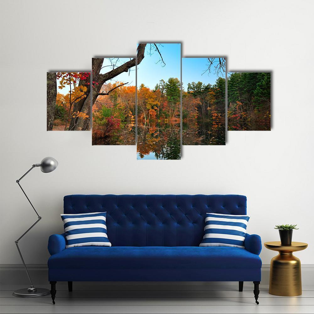 Peak Fall Foliage At Pine Grove Canvas Wall Art-5 Star-Gallery Wrap-62" x 32"-Tiaracle