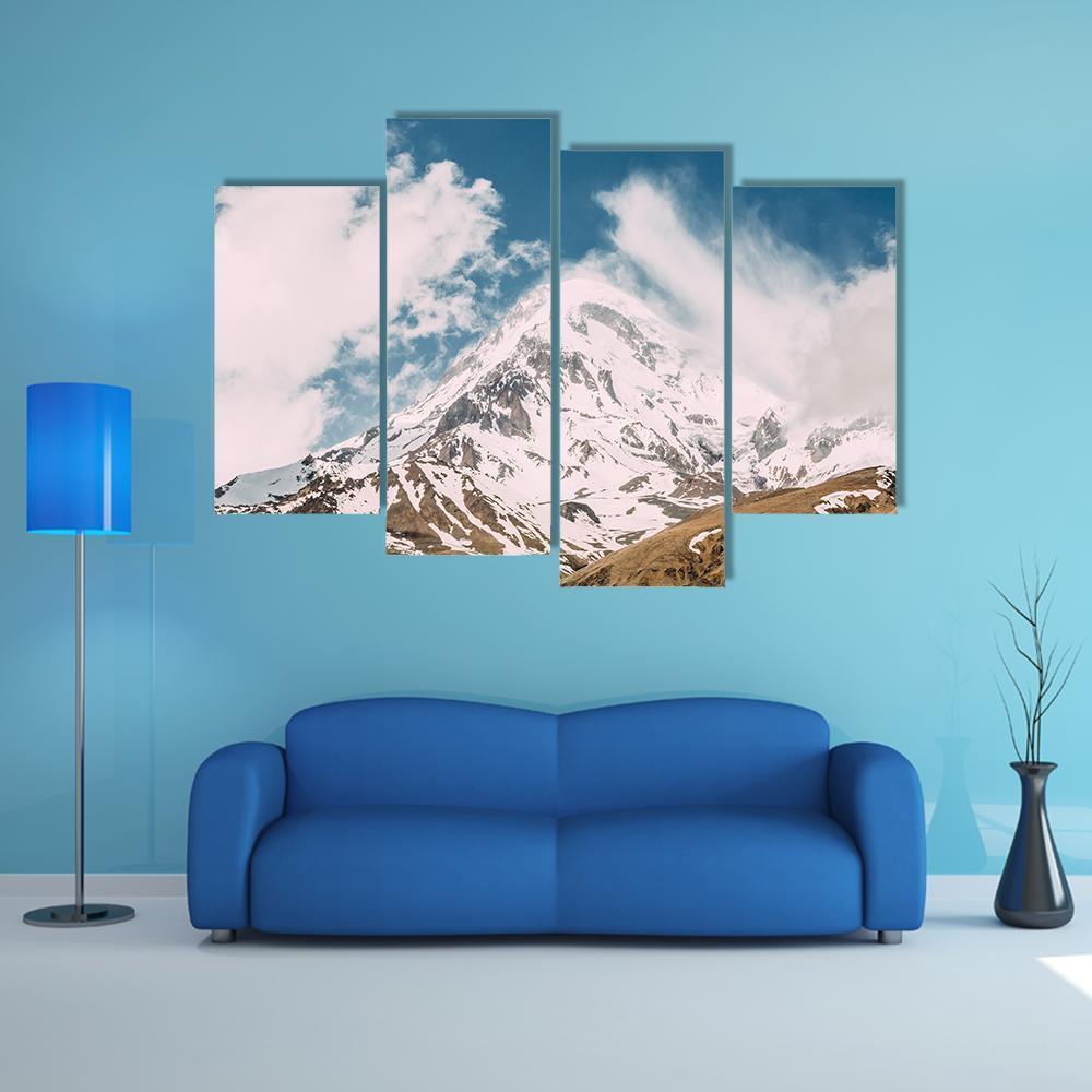 Peak Of Mount Kazbek Canvas Wall Art-4 Pop-Gallery Wrap-50" x 32"-Tiaracle