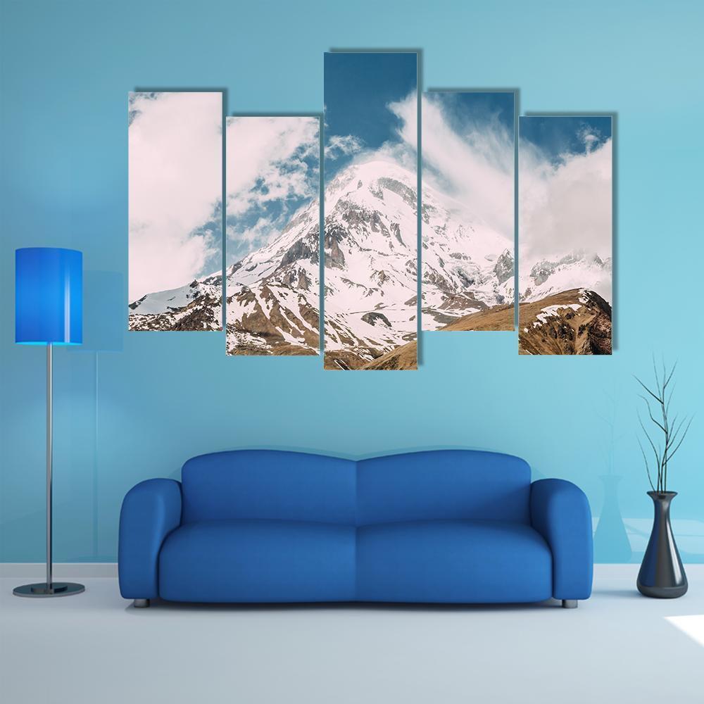 Peak Of Mount Kazbek Canvas Wall Art-5 Pop-Gallery Wrap-47" x 32"-Tiaracle