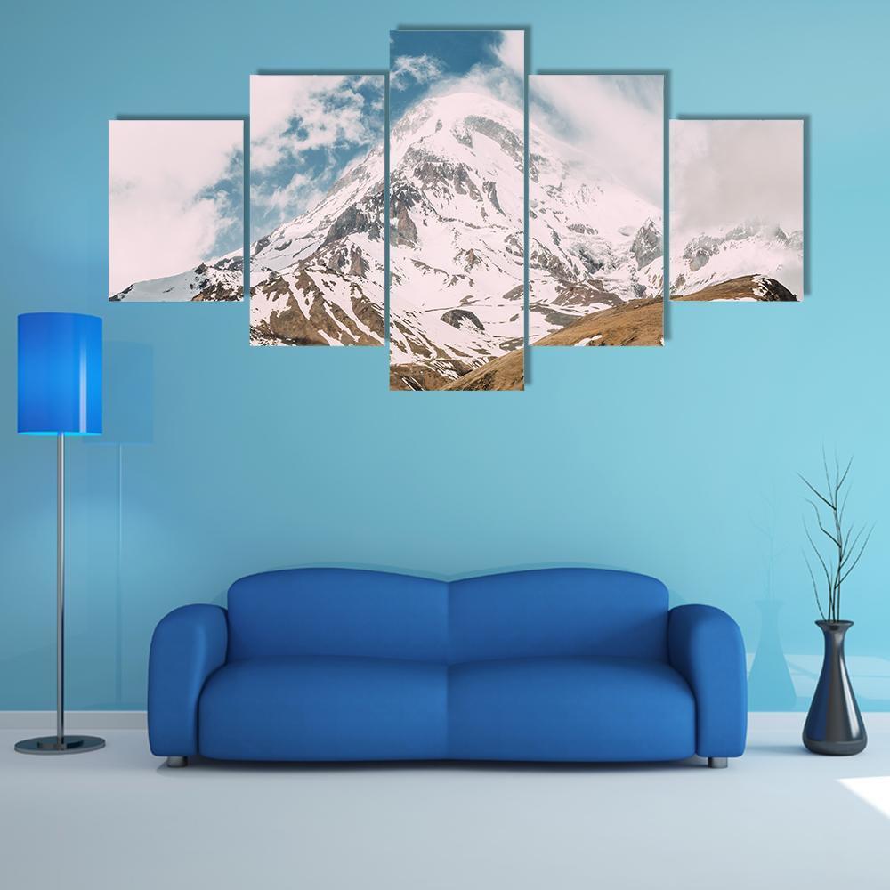 Peak Of Mount Kazbek Canvas Wall Art-5 Star-Gallery Wrap-62" x 32"-Tiaracle