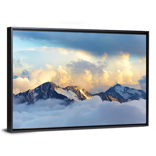 Peaks Covered With Snow And Clouds Canvas Wall Art-3 Horizontal-Gallery Wrap-25" x 16"-Tiaracle