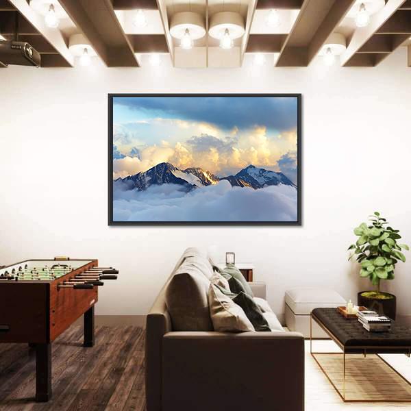 Peaks Covered With Snow And Clouds Canvas Wall Art-3 Horizontal-Gallery Wrap-25" x 16"-Tiaracle