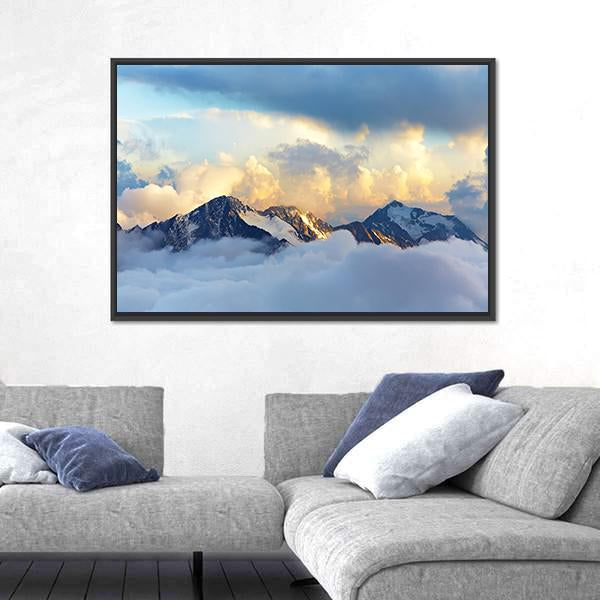 Peaks Covered With Snow And Clouds Canvas Wall Art-3 Horizontal-Gallery Wrap-25" x 16"-Tiaracle