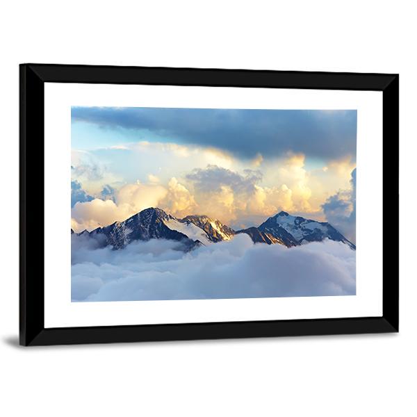 Peaks Covered With Snow And Clouds Canvas Wall Art-3 Horizontal-Gallery Wrap-25" x 16"-Tiaracle