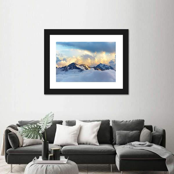 Peaks Covered With Snow And Clouds Canvas Wall Art-3 Horizontal-Gallery Wrap-25" x 16"-Tiaracle