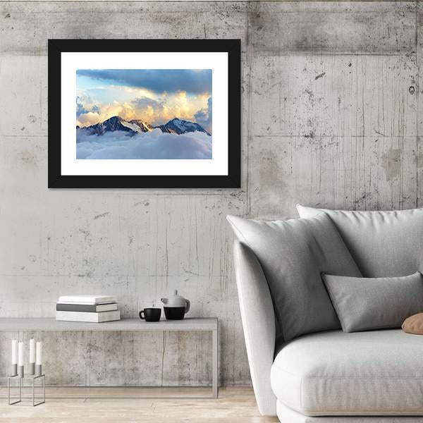 Peaks Covered With Snow And Clouds Canvas Wall Art-3 Horizontal-Gallery Wrap-25" x 16"-Tiaracle