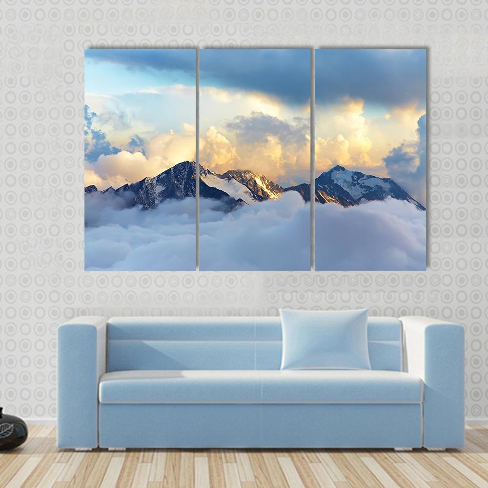 Peaks Covered With Snow And Clouds Canvas Wall Art-3 Horizontal-Gallery Wrap-37" x 24"-Tiaracle