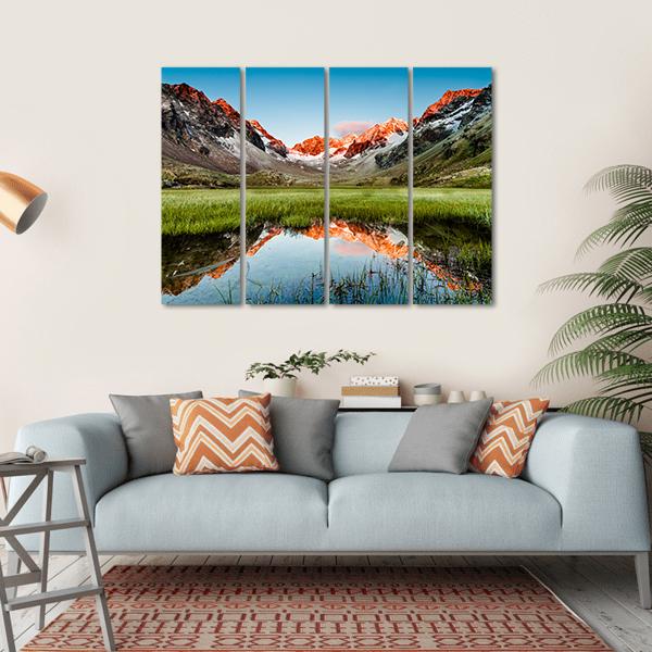 Peaks Mirroring In A Lake Canvas Wall Art-4 Horizontal-Gallery Wrap-34" x 24"-Tiaracle