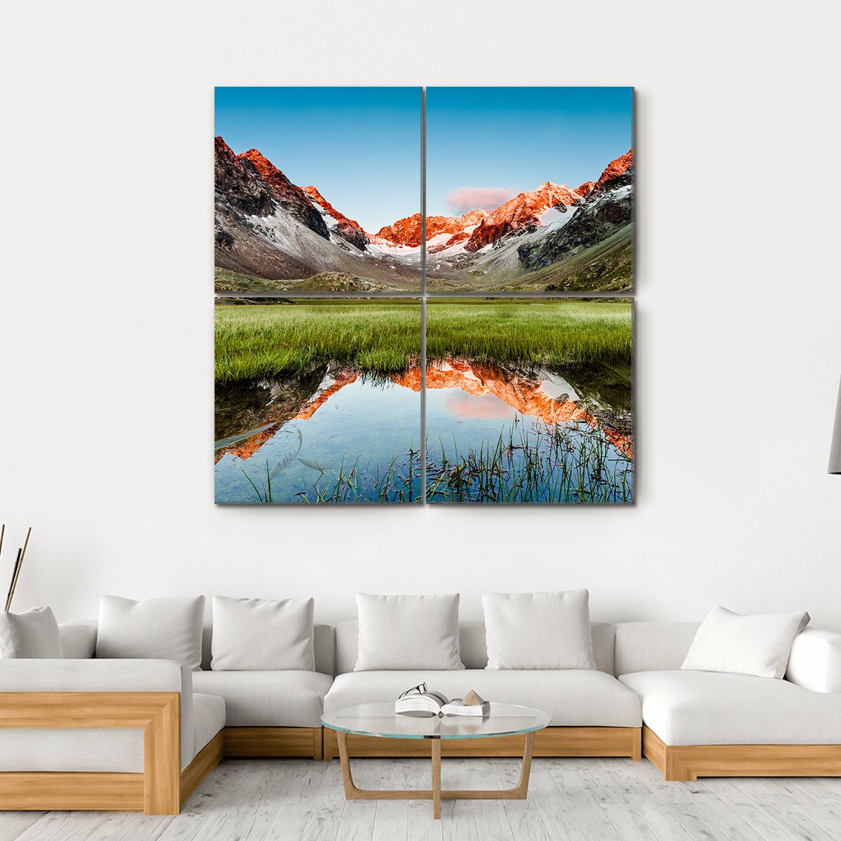 Peaks Mirroring In A Lake Canvas Wall Art-4 Square-Gallery Wrap-17" x 17"-Tiaracle