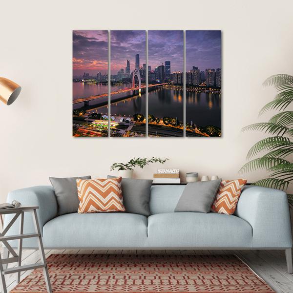 Pearl River New Town In Tianhe Canvas Wall Art-4 Horizontal-Gallery Wrap-34" x 24"-Tiaracle