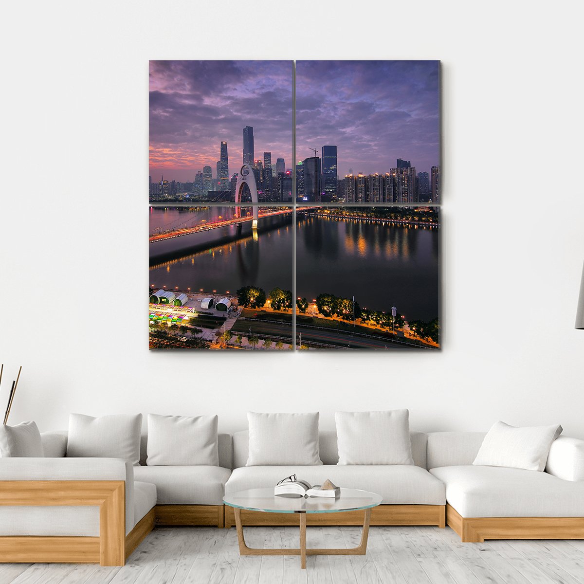 Pearl River New Town In Tianhe Canvas Wall Art-4 Square-Gallery Wrap-17" x 17"-Tiaracle