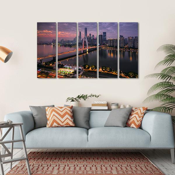Pearl River New Town In Tianhe Canvas Wall Art-5 Horizontal-Gallery Wrap-22" x 12"-Tiaracle