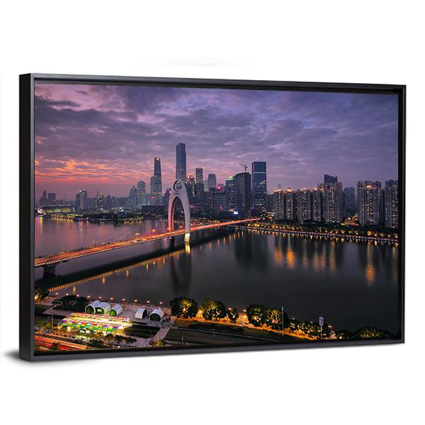 Pearl River New Town In Tianhe Canvas Wall Art-3 Horizontal-Gallery Wrap-25" x 16"-Tiaracle