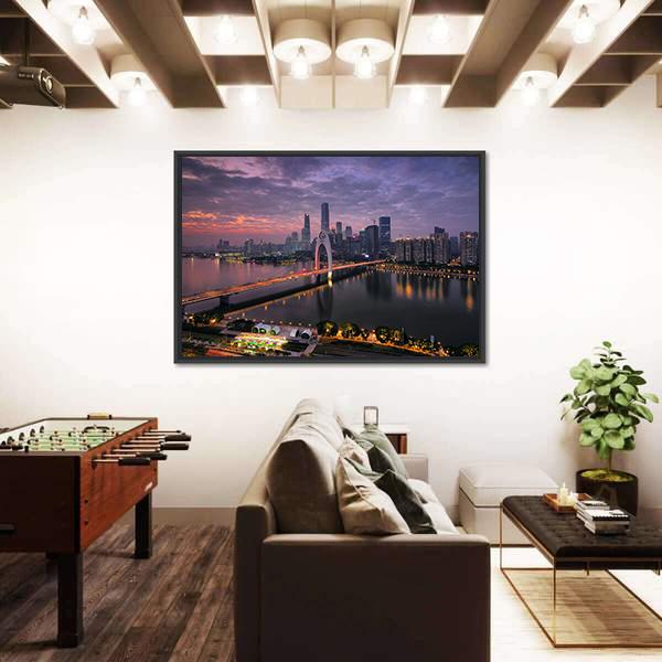 Pearl River New Town In Tianhe Canvas Wall Art-3 Horizontal-Gallery Wrap-25" x 16"-Tiaracle