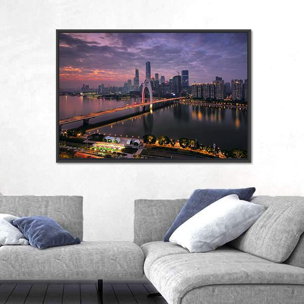 Pearl River New Town In Tianhe Canvas Wall Art-3 Horizontal-Gallery Wrap-25" x 16"-Tiaracle
