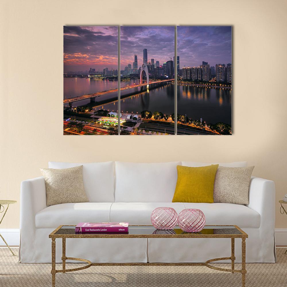 Pearl River New Town In Tianhe Canvas Wall Art-3 Horizontal-Gallery Wrap-37" x 24"-Tiaracle