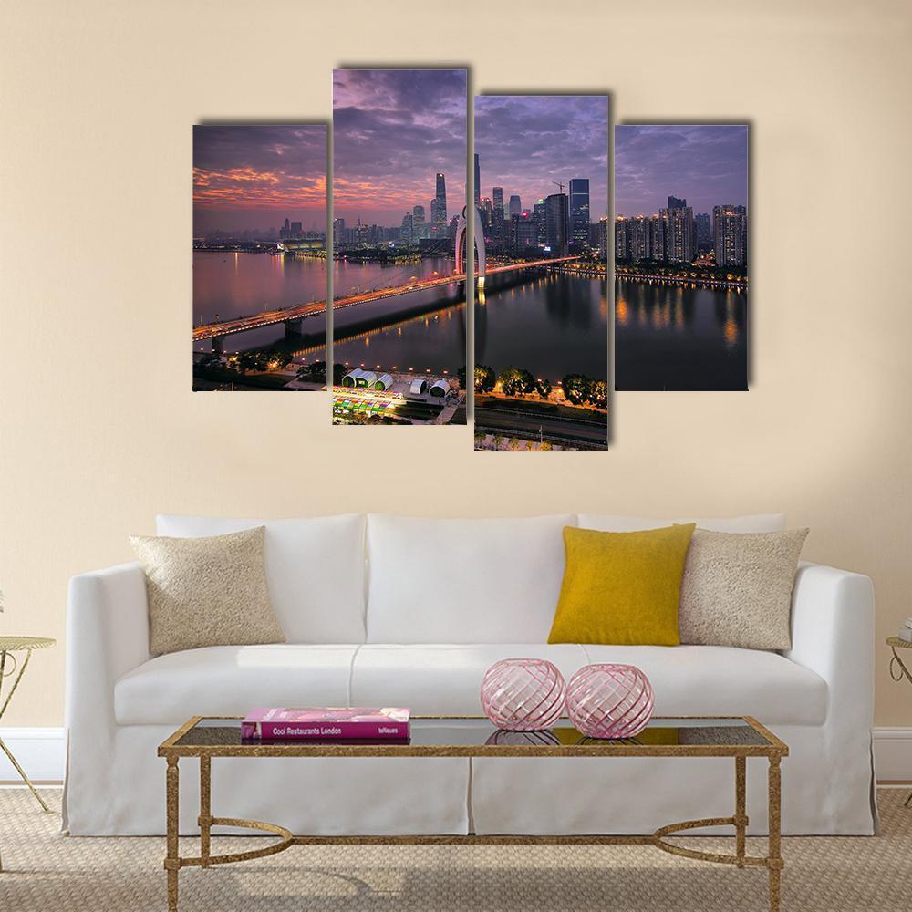 Pearl River New Town In Tianhe Canvas Wall Art-4 Pop-Gallery Wrap-50" x 32"-Tiaracle