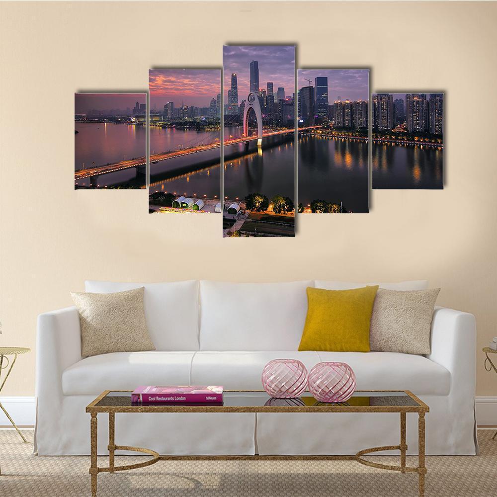 Pearl River New Town In Tianhe Canvas Wall Art-5 Star-Gallery Wrap-62" x 32"-Tiaracle